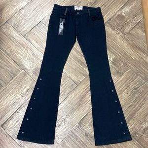 Women’s TruCulture Stretchy Navy Jeans with Black Leather Accents